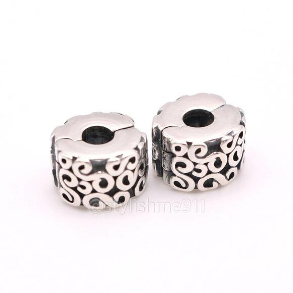 Two Authentic PANDORA Silver Swirls Clips Charms - 790338 - Picture 3 of 11